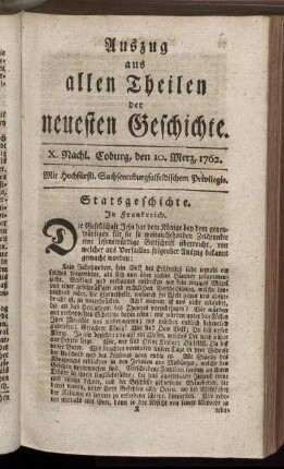X. Nachl. Coburg, den 10. Merz, 1762.