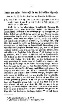 Ueber den ersten Unterricht in der lateinischen Sprache