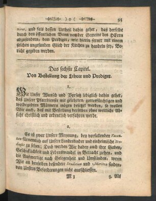 Das sechste Capitel. Von Bestellung der Lehrer und Prediger