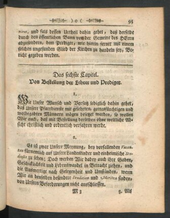 Das sechste Capitel. Von Bestellung der Lehrer und Prediger