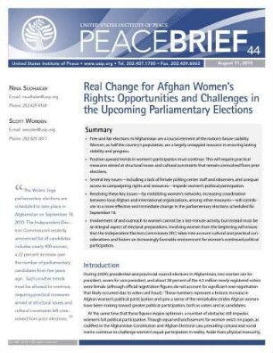 Real change for Afghan women's rights : opportunities and challenges in the upcoming parliamentary elections