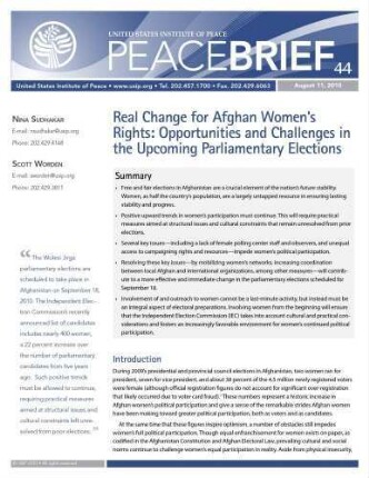 Real change for Afghan women's rights : opportunities and challenges in the upcoming parliamentary elections