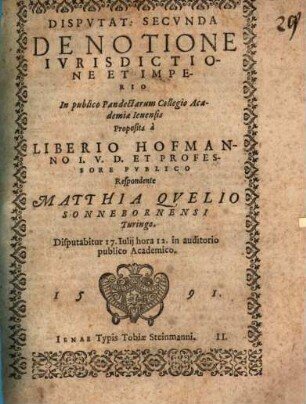 Dispvtat. Secvnda De Notione Ivrisdictione Et Imperio