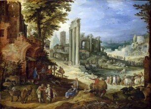 Blick auf das Forum Romanum mit den Säulen des Castor- und Polluxtempels und der Maxentiusbasilika