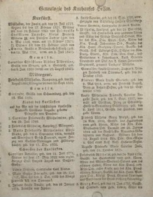 Genealogie des Kurhauses Hessen.