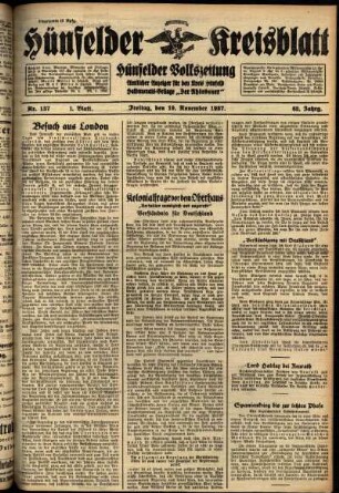 Erste Ausgabe vom Freitag, den 19. November 1937.