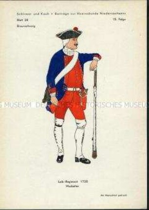 Uniformdarstellung, Musketier des Leib-Regiments, Braunschweig, 1728.