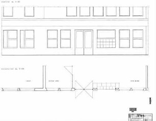 Heilbronn Hbf: Gepäck und Expreßgut - Ansicht und Draufsicht d. Wandabw. Empfangsgeb. Gepäck