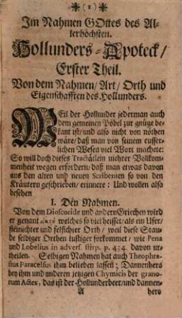 Nützliche kleine Haus-Apotheck : darinnen enthalten die Beschreibung theils des Hollunders, aus des D. Mart. Blochwitii lat. Traktat ins Deutsche versetzet, theils des Wacholders, wie man aus beiden nützl. Artzney bereiten ... möge