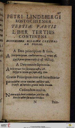 Liber tertius, continens distichorum moralium centuriam primam