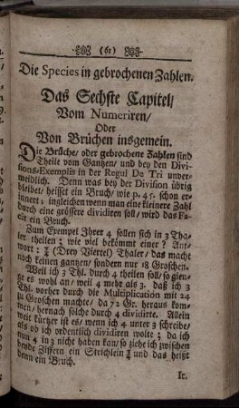 Das Sechste Capitel. Vom Numeriren/ Oder Von Brüchen insgemein.