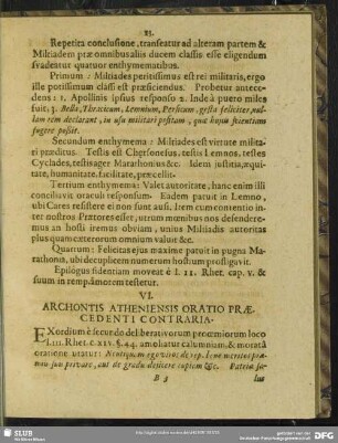 VI. Archontis Atheniensis Oratio Praecedenti Contraria