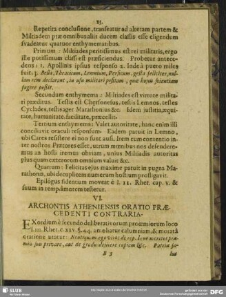 VI. Archontis Atheniensis Oratio Praecedenti Contraria