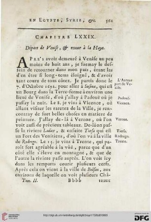 Chapitre LXXIX: Départ de Venise, & retour à la Haye