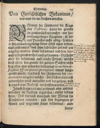 Von Gerichtlichen Bekantnus/ und was die im Rechten wircken.