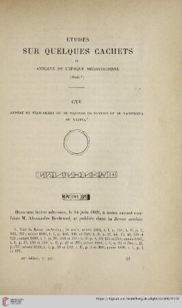 Ser. 3: 15: Études sur quelques cachets et anneaux de l'époque mérovingienne