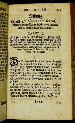Anhang Einiger ad Medicinam forensem, Materiam medicam & Methodum medendi gehörigen Abhandlungen.