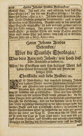 Herrn Johann Arndts Bedencken, Uber die Teutsche Theologia, ...