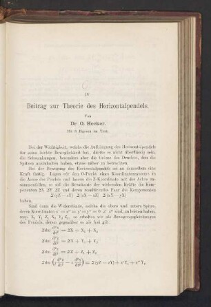 IV. Beitrag zur Theorie des Horizontalpendels