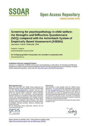 Screening for psychopathology in child welfare: the Strengths and Difficulties Questionnaire (SDQ) compared with the Achenbach System of Empirically Based Assessment (ASEBA)