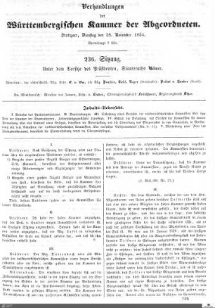 236. Sitzung, Stuttgart, 28.11.1854