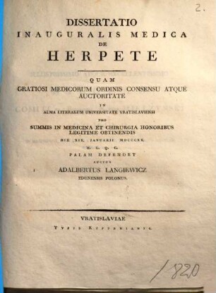 Dissertatio inauguralis medica De herpete