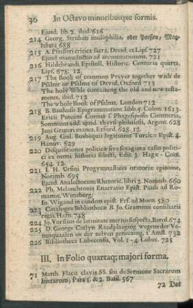 III. In Folio quartaque majori forma