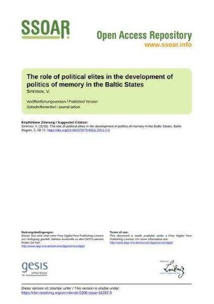 The role of political elites in the development of politics of memory in the Baltic States
