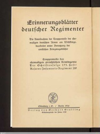 Reserve-Infanterie-Regiment 259 : nach den amtlichen Kriegstagebüchern und persönlichen Aufzeichnungen