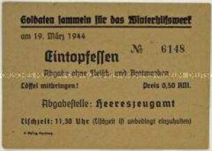 Teilnehmerkarte für ein Eintopfessen des Winterhilfswerkes