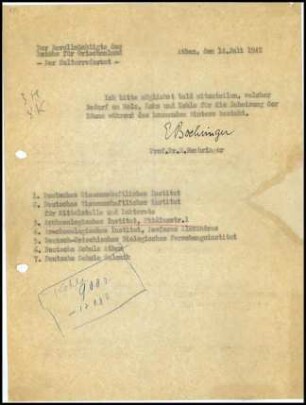 E. Boehringer an DAI Athen