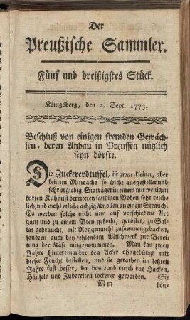 Fünf und dreißigstes Stück. Königsberg, den 2. Sept. 1773.