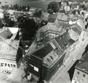 Oederan. Altmarkt/Große Kirchgasse. Blick von der Stadtkirche St. Marien