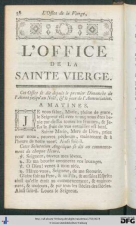 L'Office de la Sainte Vierge.