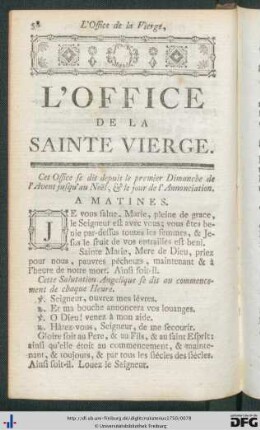 L'Office de la Sainte Vierge.
