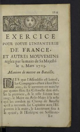 Exercice pour toute l'Infanterie de France.