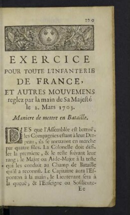 Exercice pour toute l'Infanterie de France.