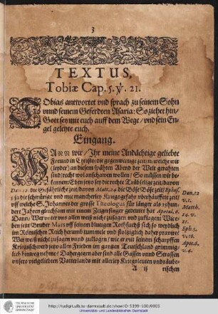 TEXTUS, Tobiae Cap.5.V.21 ... Eingang