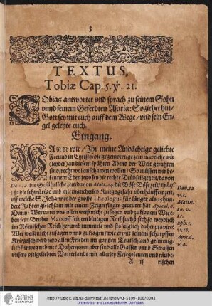 TEXTUS, Tobiae Cap.5.V.21 ... Eingang