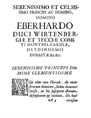 Serenissimo Et Celsissimo Principi Ac Domino, Domino Eberhardo Duci Wirtenbergiæ [...]
