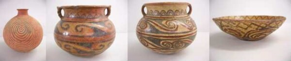 Handled pots, clay jug and clay bowl