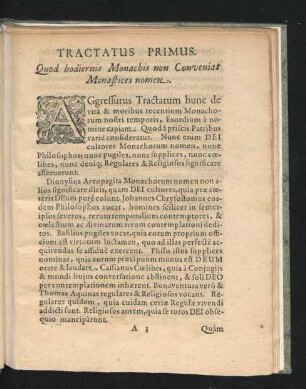 Tractatus Primus. Quod hodiernis Monachis non Conveniat Monastices nomen.