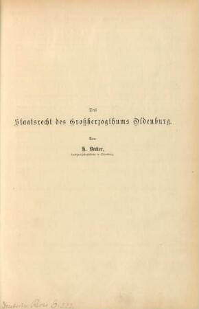 Das Staatsrecht des Großherzogthums Oldenburg