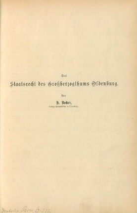 Das Staatsrecht des Großherzogthums Oldenburg