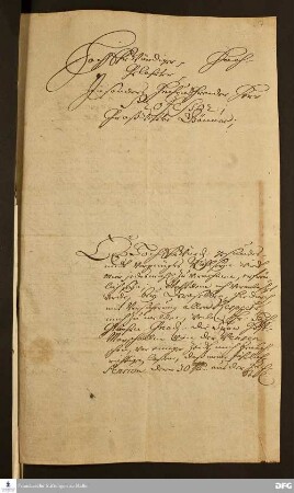 Brief von Louise Catharina von Porta an August Hermann Francke.