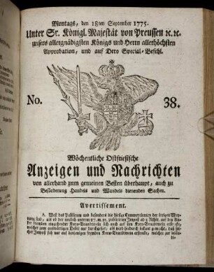 No. 38. Montags, den 18ten September 1775