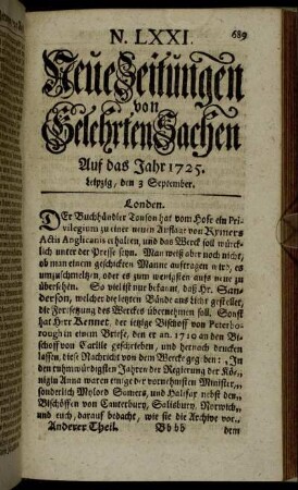 N. LXXI. Leipzig, den 3 September. - N. LXXVIII. Leipzig, den 27 September.
