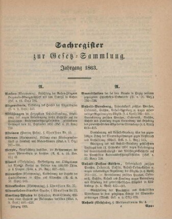 Sachregister zur Gesetz-Sammlung. Jahrgang 1863