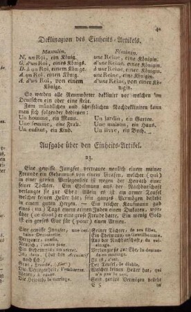 Aufgabe über den Einheits-Artikel. - Verbindende zwingende Fürwörter.
