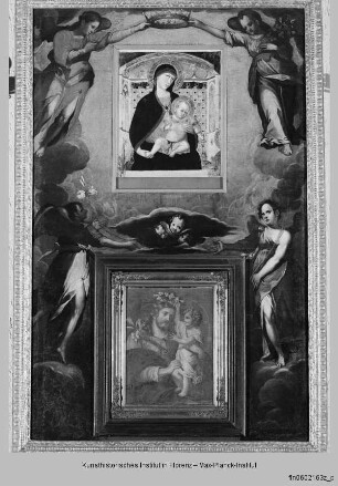 Thronende Madonna mit den Heiligen Petrus und Paulus : Thronende Madonna mit Kind